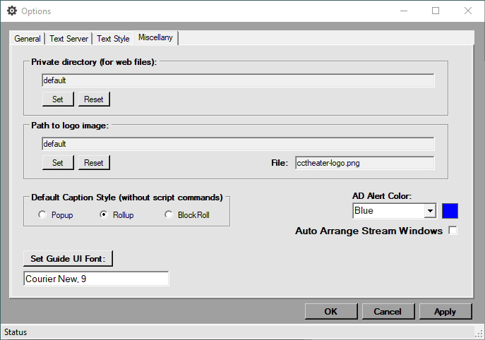 miscellany tab of the options window