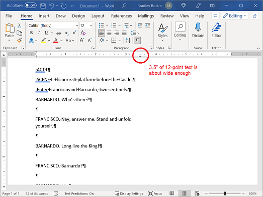 a microsoft word docoument showing a right morgin set to 3.5